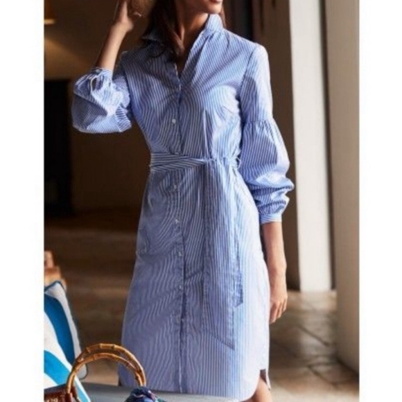 J. McLaughlin Millbury Shirt Dress Tie Belt Blue White Striped Small - Picture 16 of 16